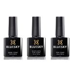 Bluesky Gel Nail Polish Set, Base Coat, No Wipe Matte Top Coat, Top Coat, 3 x 10ml (Requires curing under UV or LED Lamp)