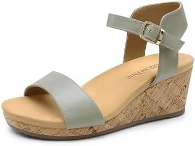 DREAM PAIRS Womens Open Toe Buckle Ankle Strap Platform Wedge Sandal, Grey/Pu-9 (Nini-8)
