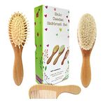 Molylove 3 Piece Baby Hair Brush and Comb Set for Newborn - Natural Wooden Hairbrush with Soft Goat Bristles for Cradle Cap - Perfect Scalp Grooming Product for Infant, Toddler, Kids - Baby