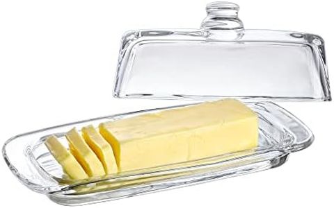 8'' Art Glass Butter Dish with Lid,Classic Covered 2-Piece Butter Container For Countertop,Multi-Purpose Preserving Serving Dessert Tray Bowl,Dishwasher Safe