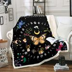 Homewish Gold Butterfly Sherpa Blanket Pink Flower Blanket for Kids Teen, Starry Sky Throw Blanket for Chair Twin Size Colorful Floral Fleece Blanket, Moon Stars Plush Blanket Black Preppy Stuff