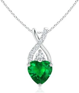 Angara Natural Emerald Pendant for Women | 1.2 ct Heart Shape Emerald Diamond Heart Pendant Necklace in White Gold | May Birthday, Anniversary, Gemstone Jewelry Gift | AAAA | 7mm