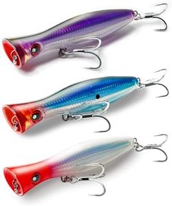 3-Pack 6.2 Inch 2.73 oz Saltwater Topwater Popper Fishing Lures with 3/0 4X Strengthened BKK Treble Hooks, Through-Wire for Strength & Durability, Target GT, Tuna, Sea Bass, Marlin