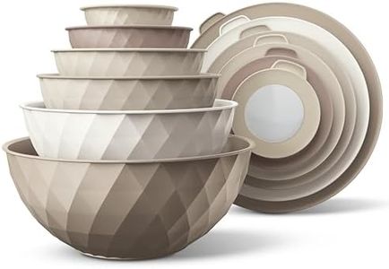 COOK WITH COLOR Mixing Bowls with Lids - 12 Piece Plastic Nesting Bowls Set includes 6 Prep Bowls and 6 Lids, Microwave Safe Mixing Bowl Set, Brown Diamond