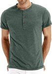 Sailwind Henley Mens T Shirts Summer Grandad Tshirt Cotton Short Sleeve Three Buttons Casual Classic Mens Tops (VG Green, L)