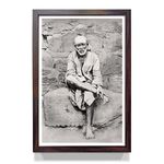 WhatsYourPrint Shirdi Saibaba photo frame big size (Size 13X19 inches, Brown Color Frame)