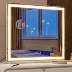 BEAUTME Hollywood Vanity Mirror with Lights, Intelligent Touch Control Three Light Modes, 10x Magnifying Glass, Makeup Mirror/Wall Mirror for Dressing Room & Bedroom (White 70 x 56.2 cm)