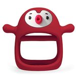 PLAYLO Never Drop Penguin Infant Teether - Bpa-Free Silicone Baby Teether Toy, Perfect Teething Toy For Babies 3-6 Months, 6-12 Months, Easy-Grip Sensory Teething Relief Toys (Red)