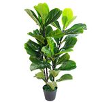 Leaf Design UK Artificial Plant Fiddle Fig Tree Plant Black Plastic Pot