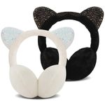 Forreen Earmuffs for Girls, 2 Pieces Earmuff Winter Warm Holiday Outdoor Sports Cute Cartoon Cat Ear Ear Muffs Soft Plush Warm Ear Cover for Girls Lady Keep Warm