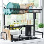 Sakugi Dish Drying Rack - Large Over The Sink Dish Drainer Drying Rack (29.0" to 33.9" W), Large Capacity Stainless Steel Dish Rack, Multifunctional Kitchen Organizers and Storage Rack,Dark Black