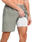 unitop Mens Swim Trunks with Compression Liner Quick Dry Beach Board Shorts with Pockets, Khaki, 34