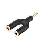 Headphone Splitter, CableCreation 3.5mm Audio Splitter Adapter, Y Jack Splitter U Shape Connectors 3.5mm Male to 2 Female,Compatible with Headphone,Suitable for iPod,MP3 Players- 1 Pack/Black