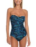 RELLECIGA Women's Blue Leaf Twist Bandeau One Piece Swimwear Bathing Suits Size XXX-Large