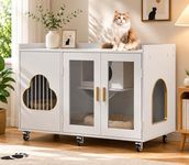 Cielozen Cat Litter Box Enclosure, Large Cat Litter Box Furniture Transparent Glass Door, Fit Most of Litter Box, Modern Indoor Partitioned Cat House, End Table, 39.4 X 21.7 X 24.8 Inches, White