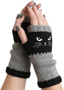 NEKSKA Fingerless Gloves for Women, Cat Mittens for Women, Knitted Warm Winter Mitts for Texting, Typing & Everyday Wear (Black)