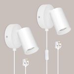 TaFiCo 2 Pack White Plug in Wall Light - GU10 Modern Wall Light with Plug 350° Adjustable - 7W Indoor Plug in Wall Lamp for Bedroom Living Room Kitchen Desk - Bulb Not Included