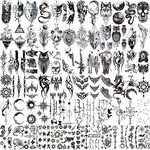 Temporary Tattoos, Fake Tattoos Stickers 72 Sheets for Adult Men Women, Realistic Last Long Black tiny Tattoos Sticker, Halloween Tattoos Include Black Scary Wolf Lion Tiger Skeleton Skull Tattoos…