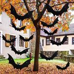 21pcs Halloween Hanging Bats Large Flying Bats Outdoor Decorations Fake Black Bats with Glow in the Dark Eyes for Halloween Outside Tree Yard Porch Decor Supplies