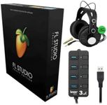 FL Studio 20 Fruity Edition Software (Boxed) Bundle with Closed-Back Monitoring Headphones and 4-Port USB 3.0 Hub (3 Items)