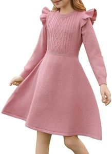Dresses for Teens Long Sleeve Sweater Dress Size 14 Fall Winter Knit Pullover Formal Outfits Pink