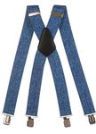 Olata Men's Heavy Duty Printed X-Shape Braces/Suspenders, 4cm - Denim A