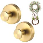 Upgrade Suction Cup Hooks for Wreaths on Glass, 2025 New Stainless Steel Waterproof No-Drill Suction Cup Hooks, Household Wreath Hanger Holder for Glass Window Door Bathroom Mirrors (2 Gold, 2)