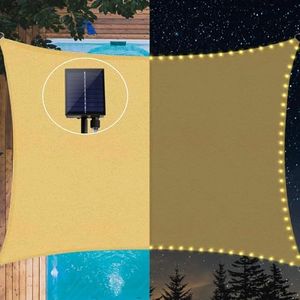 MeetYr Life LED Shade Sail 13'x13' Rectangle UV Outdoor Awning Rectangle Heavy Duty Penetration Built-in LED One Piece Shade Fabric for Outdoor Patio Garden Backyard (13x13Ft, beige)