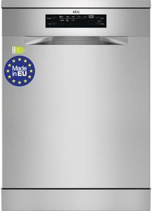 AEG FFB64627ZM Lavavajillas de 60 cm, 13 Cubiertos, Sistema AirDry, Display XL, Motor Inverter, Programa Auto, Función Extrahigiene, Softspikes, 44 dB(A), Inox, Clase C, Fabricado en UE