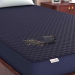 MY ARMOR Waterproof Quilted Mattress Protector Queen Size 78x60 Inch, Soft Cotton Cover, Breathable Noiseless Ultra Soft Bed Protector with Elastic Skirting (6.5x5 ft, Queen) – Navy Blue