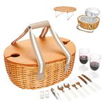 STBoo Wicker Picnic Basket for 2 with Large Insulated Cooler Compartment and Folding Table, Cutlery Service Kits, Willow Hamper Set with Woven Handles for Camping, Outdoor, Christmas, Party(Beige)