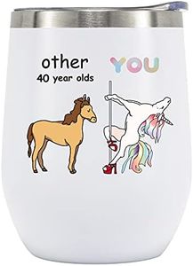 Crisky 40th Birthday Gifts for Women friends-40th bday gifts women-Funny Unicorn Wine Tumbler 12 OZ with Lid, Straw