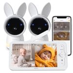 Arenti Baby Monitor with 2 Cameras, 2K UHD Baby Camera with 5" Wireless Display, 360°Remote, Temperature & Humidity Sensor, Sound & Motion Detection, 2 Way Audio, Night Vision