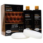 Furniture Clinic Large Leather Care Kit | Leather Cleaner + Conditioning Protection Cream for Furniture | Two 17oz Bottles + 1 Sponge & 1 Cloth | Restore Leather Couches, Car Seats, Jackets, & Boots