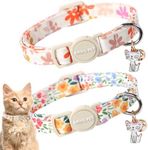 ARING PET 2 Pack Cat Collars-Cute Breakaway Cat Collar with Bell & Pendant, Adjustable Floral Pattern Female Kitten Collars with Safety Buckle for Girl and Boy Cats