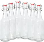 ICE N COLD | Pack of 6 Clear 16-20oz Growler with Flip Top Airtight Silicone Seal | For Beverages, Oil, Vinegar, Kombucha, Beer, Water, Soda, Kefir