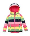 LUCKYLUAN Girls Hooded Softshell Jacket Colorful Stripes Windbreaker Fleece Lined Raincoat Yellow 7Y