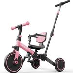 besrey Toddler Bike with Parent-Controlled Push Handle for 1-3 Years Old Girls and Boys, Foldable Kids Push Tricycle, Toddler Tricycle with Removable Pedals, Height Adjustable Seat