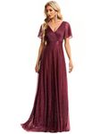 Ever-Pretty Women's Bridesmaid Dress Long Empire Waist Bridesmaid Dress with Short Flutter Sleeves Burgundy 20