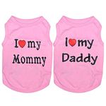 DERUILA Dog Shirts for Small Dogs Girl I Love My Mommy/Daddy Pink Puppy T Shirt for Small Medium Dogs Cat 2Pack…