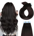 YILITE Tape Hair Extensions Off Black 24 inches 20pcs 50g/pack Invisible Straight Seamless Skin Weft Remy Hair Extensions Silky Tape Hair Extensions Real Human Hair (24 inches #1b Off Black)