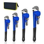 KOTTO 4 Pack Set Heavy Duty Pipe Wrench Set Heat Treated Adjustable 8, 10, 12, 14 Inches Soft Grip Plumbing Wrench Set with Storage Bag (Blue)