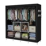 ACCSTORE Portable Wardrobe, Wardrobe Shelves, Clothes Storage Organiser with 4 Hanging Rails, Black