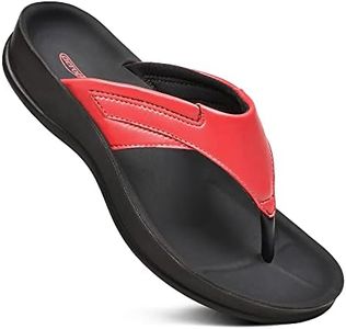 AEROTHOTIC Arch Supportive Strappy Orthotic Comfortable Flip Flops Cushion Soft Toe Post Non-Slip Summer Casual Travel Walking Thong Sandals Women Beach Essentials (Algiz Red, Size 8)