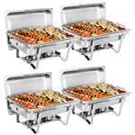 Nova Microdermabrasion 4 Pack Chafing Dish Buffet Set 8 Qt Stainless Steel Complete Chafer Set Catering Warmer Set with Water Pan, Fuel Holder for Parties, Dinners, Catering, Buffet and Weddings