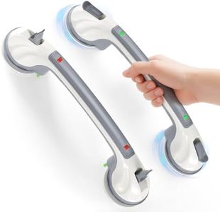 Grab Bars for Shower, Updated 16.8 Inch Shower Handle with Safety Indicators, Bathroom Suction Grab Bar for Elderly, Seniors, Handicap - No Drill, Waterproof, Removable (2 Pack)