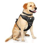 Winsee Dog Harness, No-Pull Walking Pet Vest Harness With Handle And Front/Back Leash Attachments, Reflective Adjustable Oxford Material Easy Control Black For Medium Large