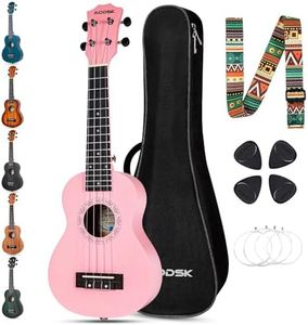 AODSK 23 Inch Concert Ukulele for Beginners, Black Sapele Uke with Gig Bag, Strap, Strings & Picks (Pink)