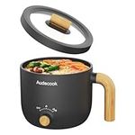 Audecook Electric Hot Pot, 1.5L Rapid Noodles Cooker, Portable Nonstick Mini Multicooker, Electric Skillet with Dual Power Control for Ramen/Pasta/Egg/Soup/Oatmeal (Black)