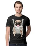 Heybroh Men's Regular Fit T-Shirt Cute Pug On Front Carrier 100% Cotton T-Shirt (Black; X-Large)